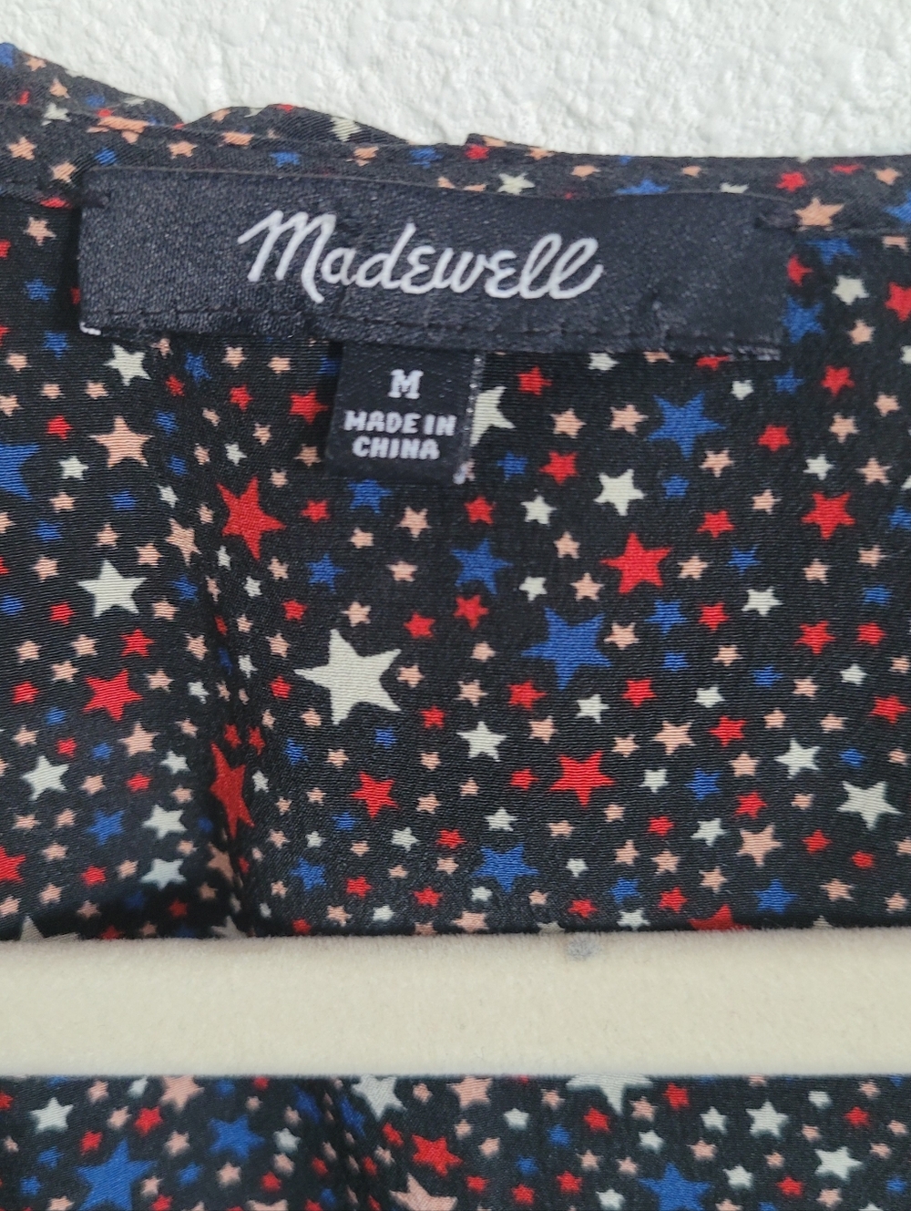 Madewell... Black Star-Print Ruffle Wrap Top with Red and Blue (96) - Picture 4 of 5